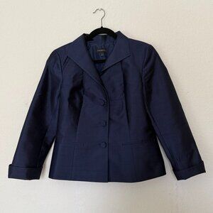 Talbots Blazer Silk/ Wool Navy Blue Blazer Lined Long Sleeve size 6